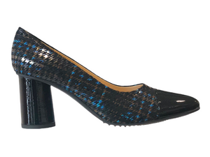 BEATRICE 70161 Black Multi & Patent Leather Block Heels