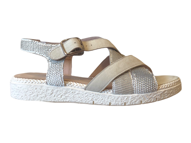 SOFTWAVES 76404 White Taupe Leather Flat Sandals
