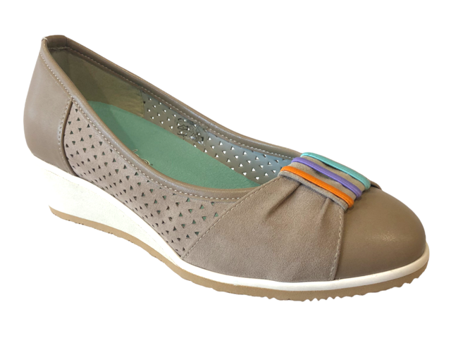 COMART-CUCCHE 831316 Taupe Multi Leather Wedges