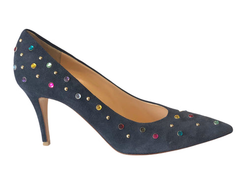 DYVA 8888  Navy Suede & Bling Mid Heels