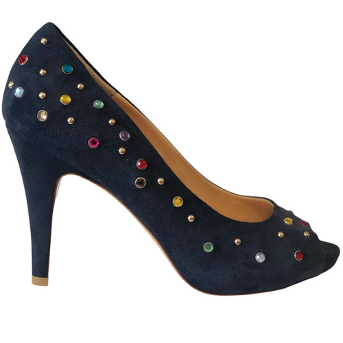 DYVA 8906  Navy Suede & Multi Bling Mid Heels