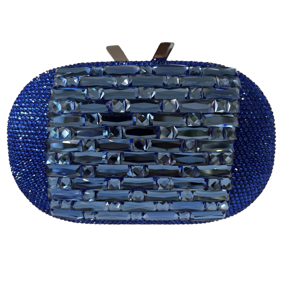 Anna Cecere 390 Multi Capri Blue CRYSTAL EMEBLLISHED Silver Trim Clutch