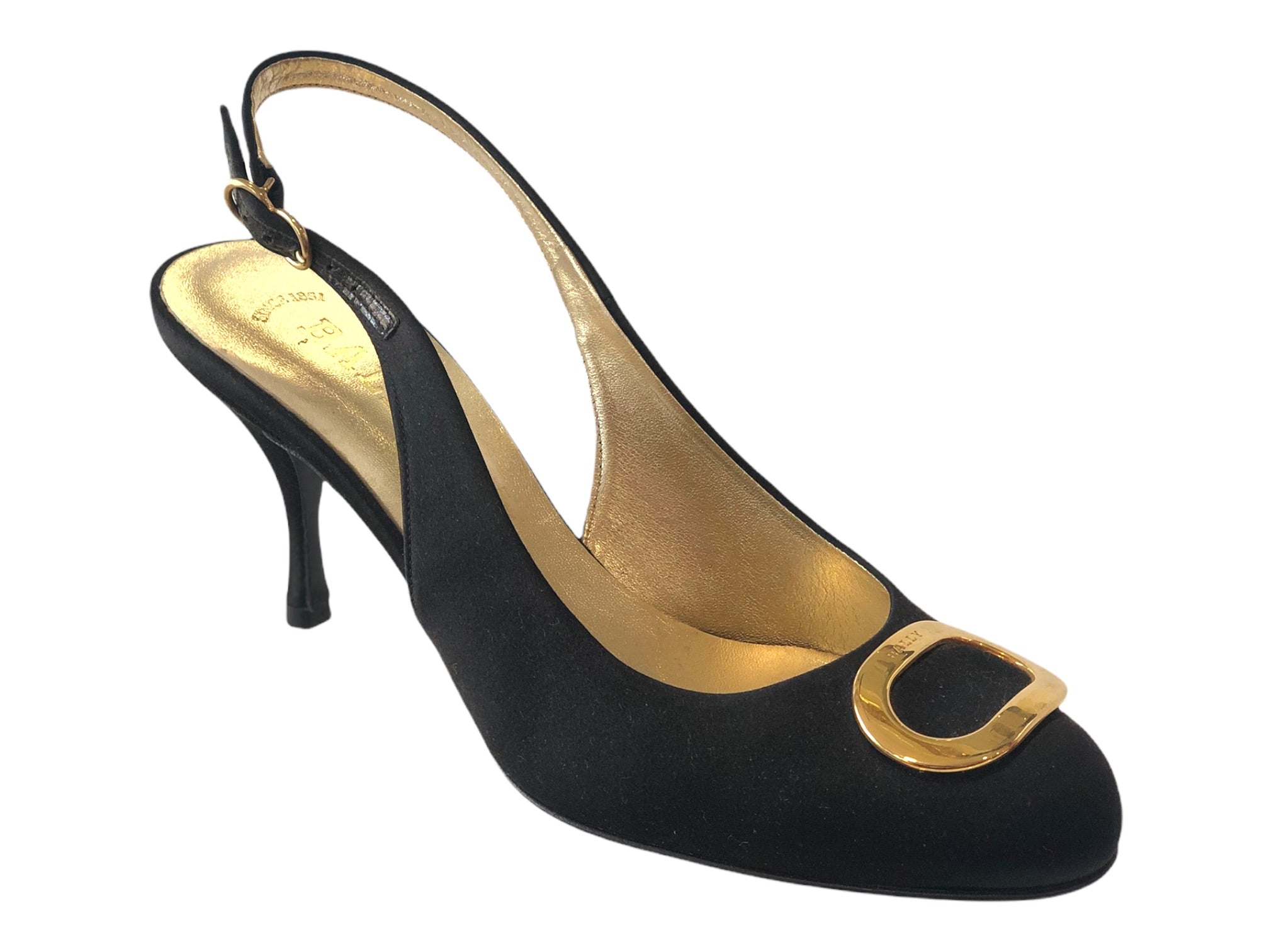 Bally Women's Slingback Black Gold Accent Made in Italy Heels Size 9 | eBay