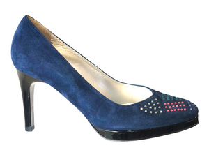 AZUREE ORIENT95NC Blue Suede & Black Patent High Heels