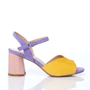 LUCIANO BARACHINI EE162U Lilac, Yellow & Blush Leather Block Heels