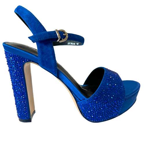 LB EE762A Blue & Bling Suede, Satin & Leather Platforms & High Heels