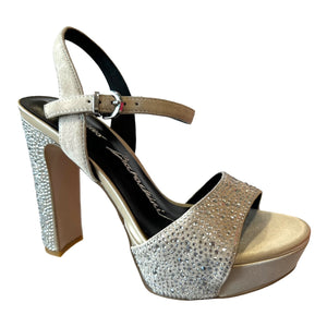 LB EE762F Suede & Satin Natural Beige Bling Platform & High Heels Sandal