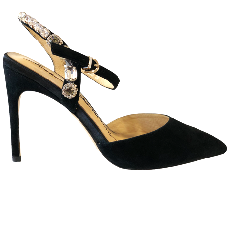 LB EE822G Black Suede & Bling High Heels