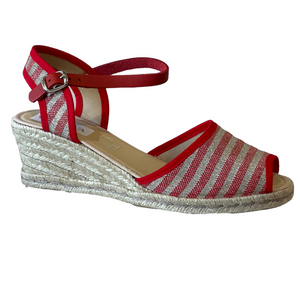 Via Nova Fallie Red & Beige Wedge Espadrilles