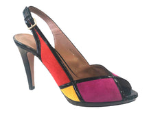 Azuree KAON 9P Black Leather, Red & Mustard Suede High Heels