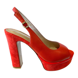 LB GL231Q Suede & Leather Red Coral Platform & High Heels Sandal
