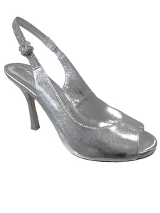 LB LL341K SILVER Leather & Bling High Heels