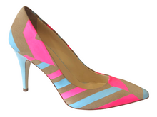 LORIBLU 4E648001 LT. Blue /Fluoro Pink / Tan Leather High Heels
