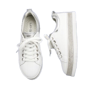 Lav-ish LVSNKLUX White Leather and Crystal  Sneakers