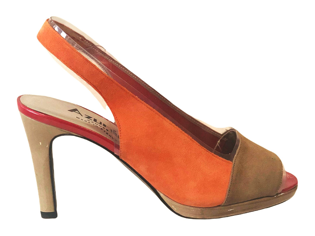 Azuree Marco 95PC Taupe, Red & Orange Suede & Synthetic Low Mid Heels