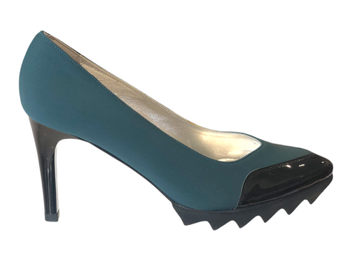 AZUREE OMETA95CR Green Textile & Black Patent High Heels