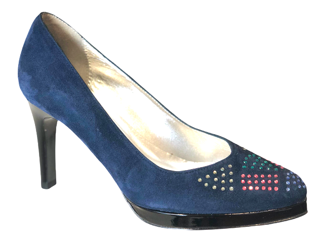 AZUREE ORIENT95NC Blue Suede & Black Patent High Heels