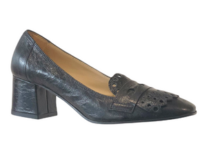 PROGETTO Q186 Black Leather Block Heels