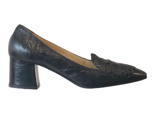 PROGETTO Q186 Black Leather Block Heels
