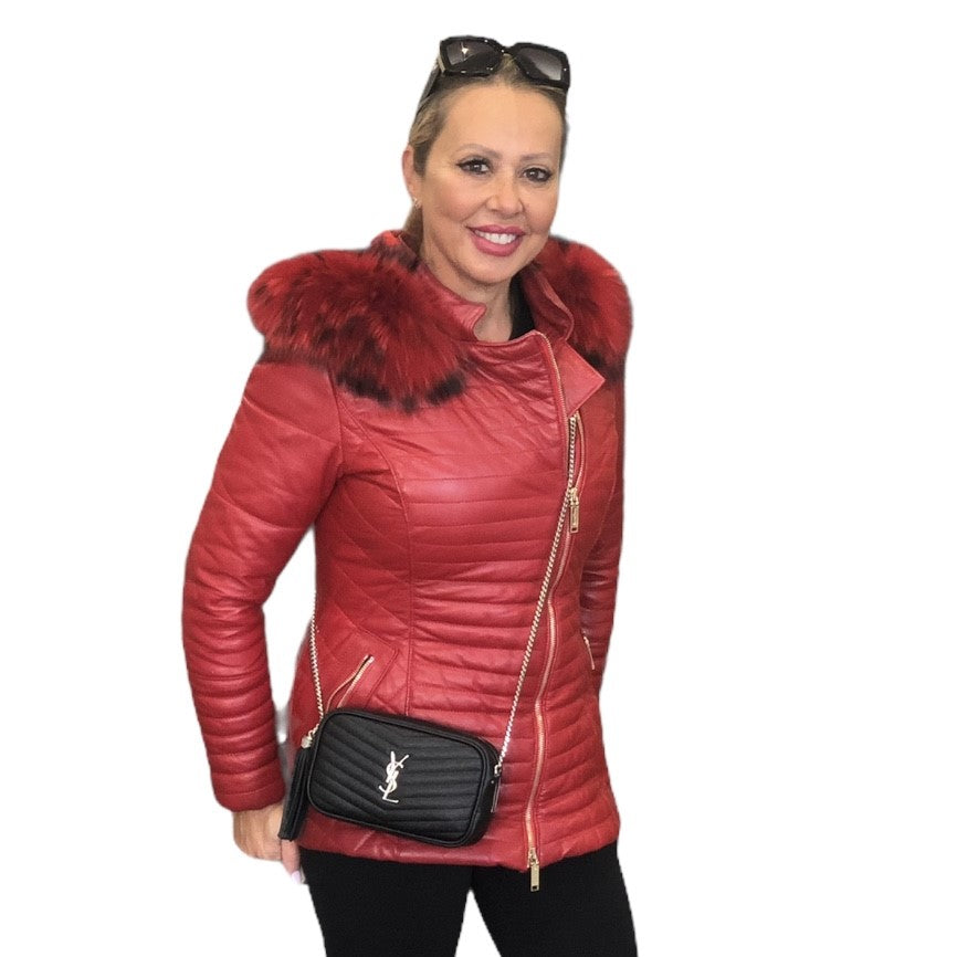 SOCIETY ITALIAN Red Leather Jacket