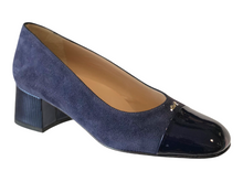 MUSS20405 Blue Suede & Patent Leather Block Heels