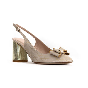 MUSS20717  Champagne & Gold - Leather & Synthetic Block Heels