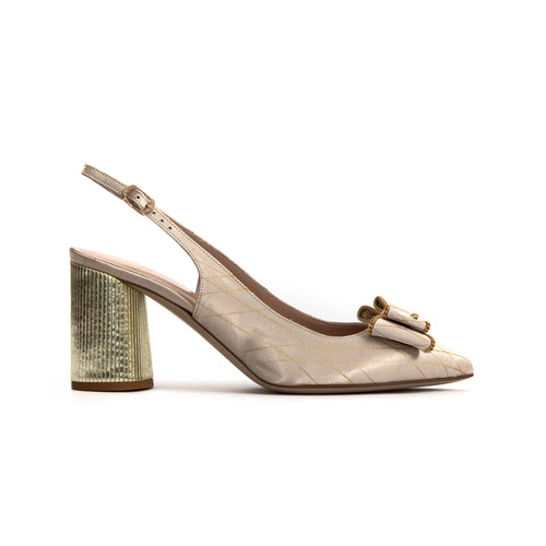 MUSS20717  Champagne & Gold - Leather & Synthetic Block Heels