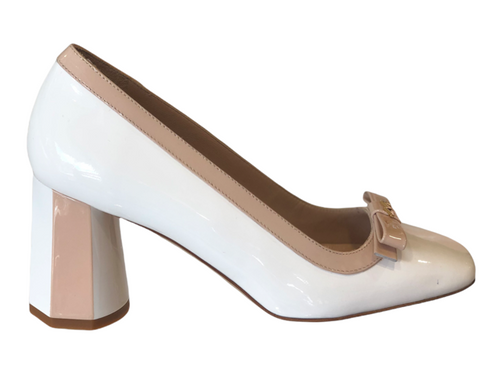 MUSS20726 White & Beige Patent Block Heels