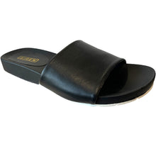Siren STACEY Black Leather Flat Slides Sandals