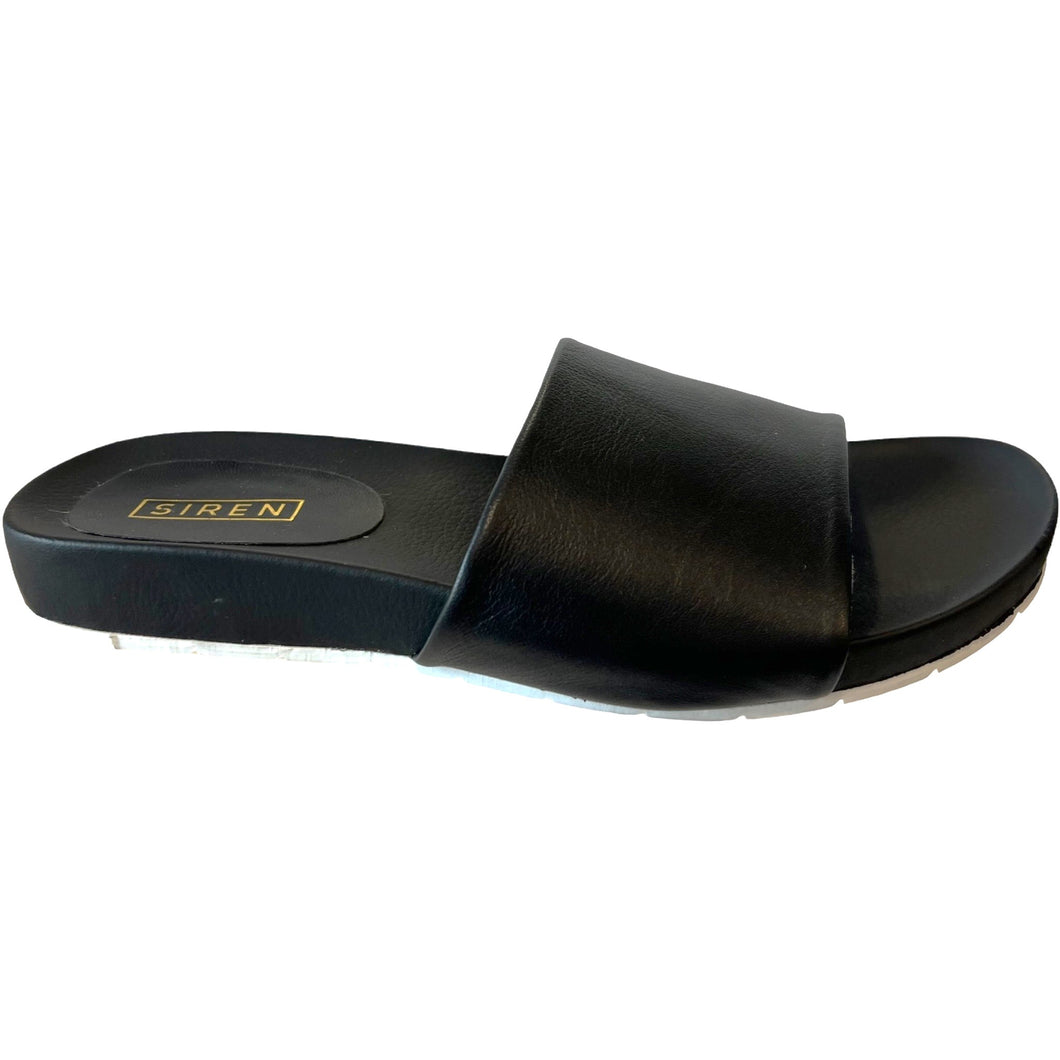 Siren STACEY Black Leather Flat Slides Sandals
