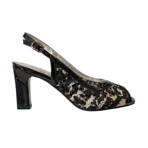 VAGO Kenda Black Sequins Sling Back Block Heels