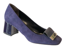 MUSS20515 Blue Suede & Patent Leather Block Heels