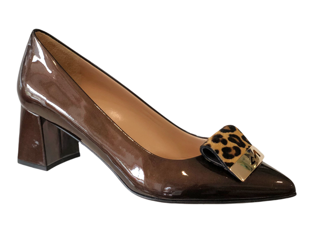 MUSS20505 Leopard Print Suede and Moro Patent Leather Block Heels